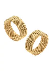 MEENAZ Men Set Of 2 Gold Plated Stainless Steel Finger Ring