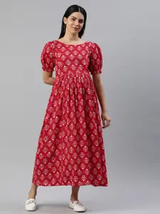 Swishchick Floral Print Puff Sleeve Maternity Fit & Flare Maxi Dress