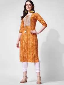 KALINI Tie & Dye Dyed Tie Up Neck Thread Work Gotta Patti Straight Kurta