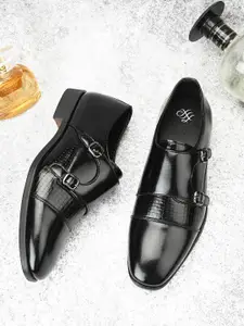 House of Pataudi Men Textured Formal Monk Shoes