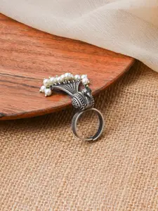 TEEJH Silver-Plated Oxidized  Adjustable Finger Ring