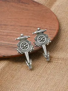 TEEJH Silver-Plated Geometric Shaped Oxidised Drop Earrings