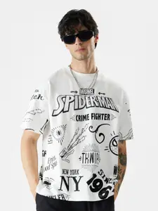 The Souled Store Spider-Man Typography Printed Drop-Shoulder Sleeves Pure Cotton T-Shirt