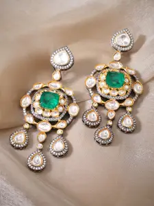 Rubans Gold-Plated Cubic Zirconia Studded Drop Earrings