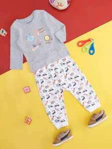 Pantaloons Baby Boys Printed Pure Cotton T-shirt with Pyjamas