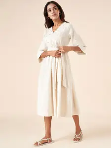 AKKRITI BY PANTALOONS Ethnic Motifs Embroidered Cotton A-Line Ethnic Dresses