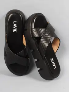 Lavie Black High-Top  Cross Stripe Flatform Heel Sandals