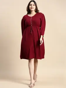 SHOWOFF Plus Plus Size V-Neck Puff Sleeve Fit & Flare Dress