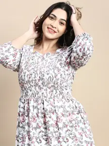 SHOWOFF Plus Floral Printed Puff Sleeve Fit & Flare Dress