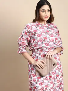 SHOWOFF Plus Plus Size Abstract Printed Cuffed Sleeve Gathered Blouson Dress