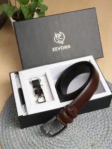 ZEVORA Men Leather Belt Keychain & Pen