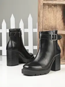 El Paso Women Mid Top Platform -Heeled Regular Boots With Buckle Detail