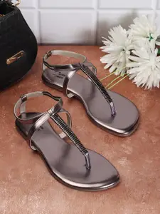 TWIN TOES Braided Open Toe T-Strap Flats