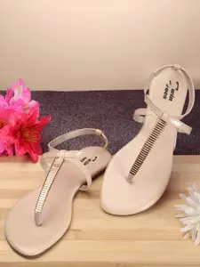 TWIN TOES Embellished T-Strap Flats