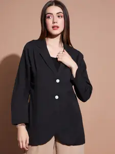 DressBerry Black Boyfriend-Fit Notched Lapel Single Breasted Cotton Blazer