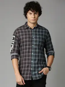 OOKO KAKA Slim Fit Checked Pure Cotton Casual Shirt
