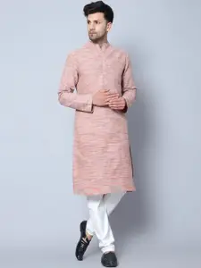 Latest Chikan Garments Striped Mandarin Collar Thread Work Cotton Kurta