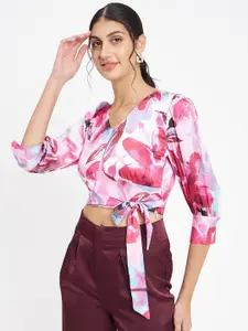 Madame Abstract Printed Wrap Crop Top