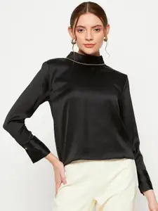 Madame High Neck Cuffed Sleeves Tie-Up Detailed Top