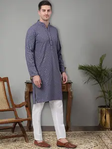 Jompers Embroidered Sequinned Pure Cotton Kurta with Pyjamas