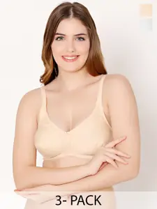 Bodycare Pack Of 3 Cut & Sew Full Coverage Non Wired All Day Comfort Everyday Cotton Bras