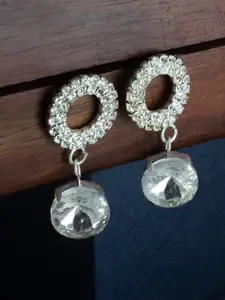 PRIVIU Silver-Plated American Diamond-Studded Drop Earrings