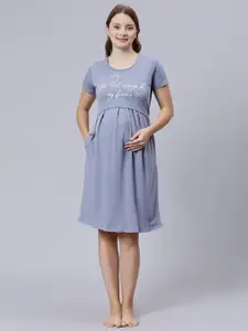 True Shape Typography Printed Cotton Maternity A-Line Dress