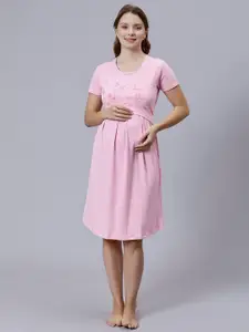 True Shape Typography Printed Cotton Maternity A-Line Dress