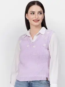 Velvery Floral Knitted Acrylic Sweater Vest