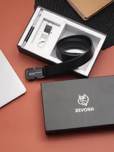 ZEVORA Men Leather Belt With Keychain & Pen