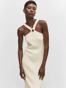 MANGO Hoop-Detail Knit Sheath Midi Dress