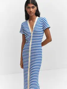 MANGO Striped Sheath Midi Dress