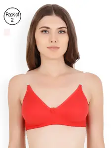 Floret Pack Of 2 Solid Non-Wired Non Padded T-shirt Bra Daina_Pink-Red_40B