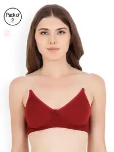 Floret Pack Of 2 Solid Non-Wired Non Padded T-shirt Bra Daina_Pink-Maroon_40B