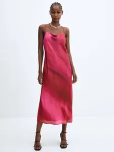 MANGO Dyed Satin Finish Sheath Midi Dress