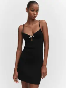 MANGO Knitted Dress with Beaded Bow