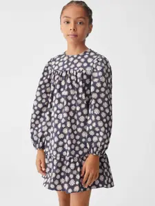 Mango Kids Girls Cotton Floral Print Puff Sleeve A-Line Dress