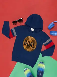 Pantaloons Junior Boys Typography Printed Acrylic Hooded Pullover Sweaters