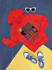 Pantaloons Junior Boys Typography Printed Hooded Cotton Pullover Sweatshirt