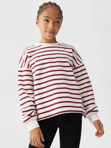 Mango Kids Girls Horizontally Striped Round Neck Sweatshirt