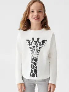 Mango Kids Girls Pure Cotton Giraffe Printed T-shirt
