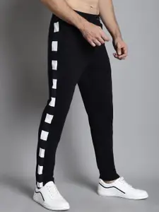 DOOR74 Men Mid-Rise Side Printed Cotton Joggers