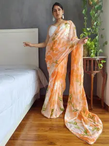 Anouk Floral Printed Beads And Stones Poly Chiffon Saree