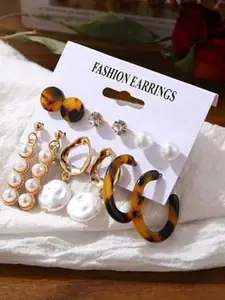 KRYSTALZ Set Of 6 Gold-Plated Pearl Beaded Earrings
