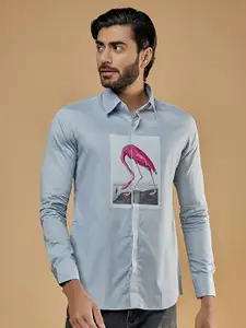 HE SPOKE Graphic Printed Modern Tailored Fit Opaque Cotton Casual Shirt