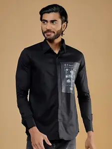 HE SPOKE Printed Satin Stretch Casual Shirt