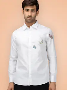 HE SPOKE Printed Satin Stretch Casual Shirt