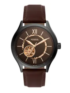 Fossil Men Skeleton Leather Analogue Automatic Motion Powered Watch BQ2651-Brown