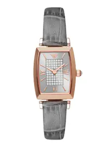 Emporio Armani Women Embellished Dial & Leather Textured Straps Analogue Watch AR11504