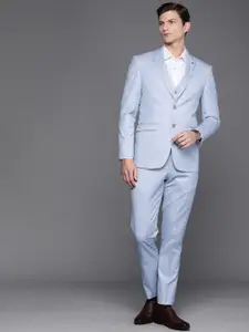 Louis Philippe Solid Slim-Fit Single Breasted Formal Blazer And Trousers With Waistcoat